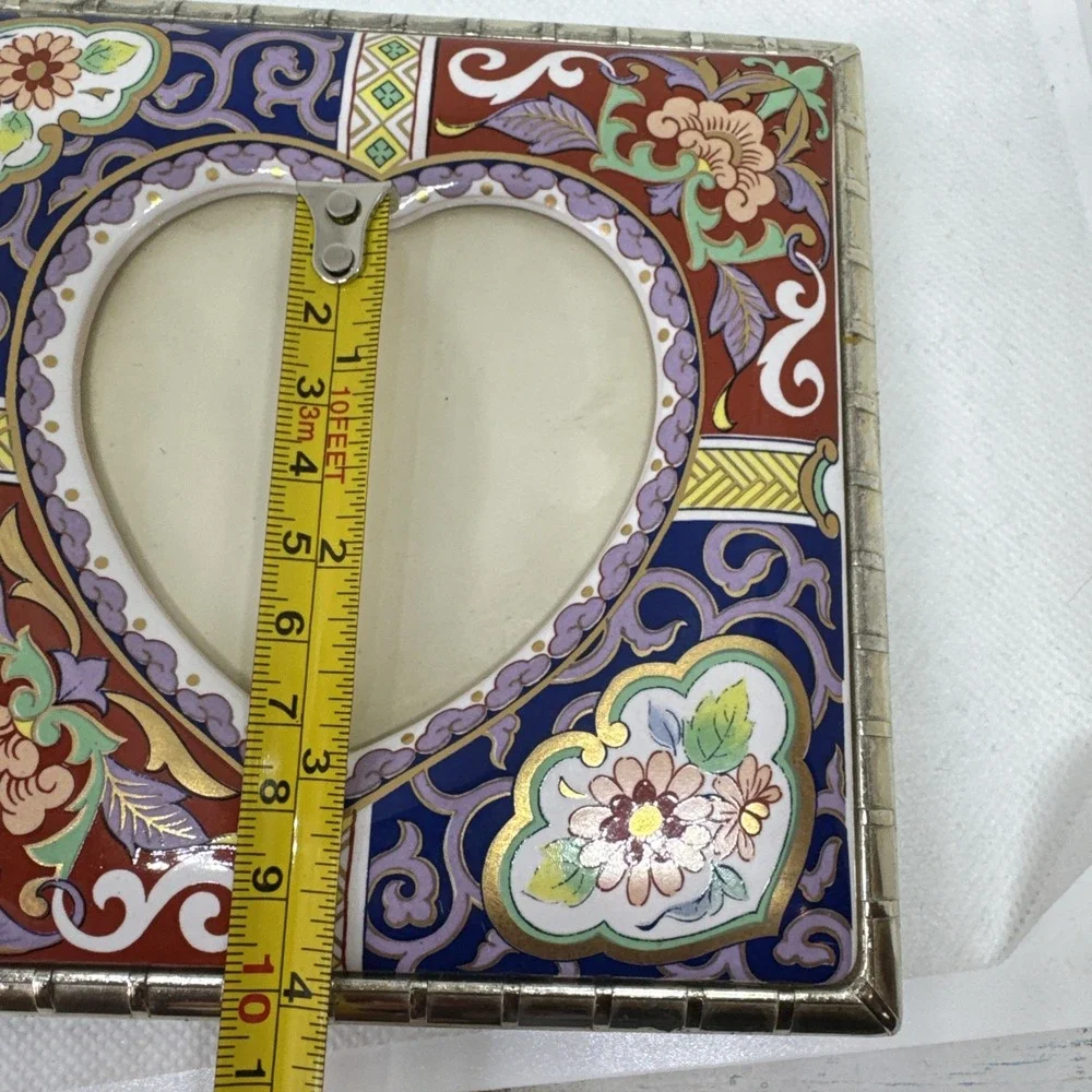 Vintage Cloisonné Picture Frame Japan Silver Plate Square Heart 5.5